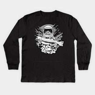 Astronaut Fisherman Kids Long Sleeve T-Shirt